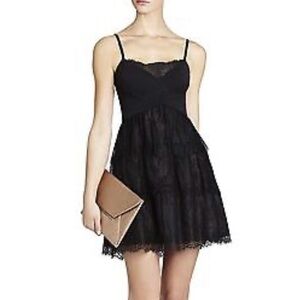 BCBGmaxazria JOSANNA Lace Ponte Bodice Mini Dress Black Size Medium Cocktail